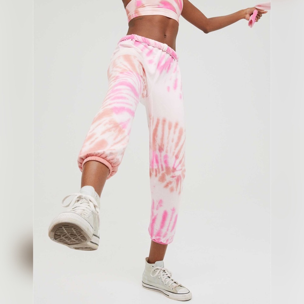 Aerie Pink Tie Die Fleece Jogger
